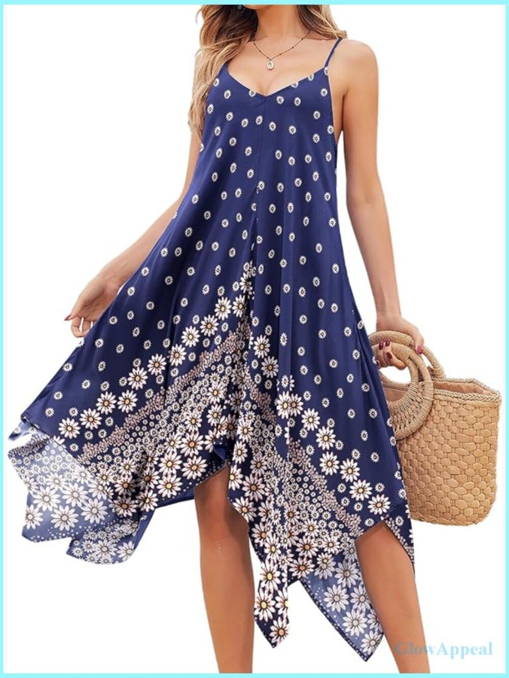 Boho Spaghetti Strap Sundress Flowy Midi Beach Cover Up Casual Vacation Dress